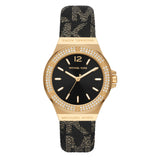 Michael Kors Lennox Three Hand Black Dial Black Leather Strap Watch For Women - MK7307