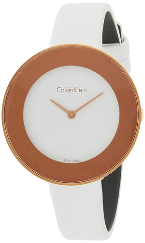 Calvin Klein Chic White Dial White Leather Strap Watch for Women - K7N236K2