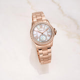 Michael Kors Camille Quartz Mother of Pearl White Dial Rose Gold Steel Strap Watch For Women - MK7364