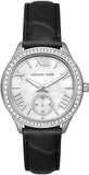 Michael Kors Sage Three-Hand Mother of Pearl White Dial Black Leather Strap Watch for Women - MK4821