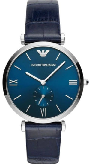 Emporio Armani Gianni T Bar Quartz Blue Dial Blue Leather Strap Watch For Men - AR11300