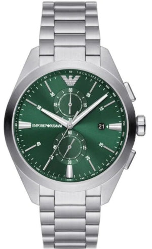 Emporio Armani Chronograph Green Dial Silver Steel Strap Watch For Men - AR11480