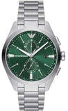 Emporio Armani Chronograph Green Dial Silver Steel Strap Watch For Men - AR11480