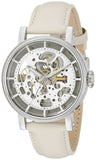 Fossil Boyfriend Automatic Skeleton Silver Dial White Leather Strap Watch for Women - ME3069