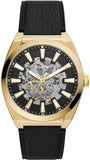 Fossil Everett Automatic Skeleton Black Dial Black Leather Strap Watch for Men - ME3208