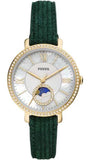 Fossil Jacqueline Multifunction Moonphase Mother of Pearl White Dial Green Leather Strap Watch for Women - ES5244