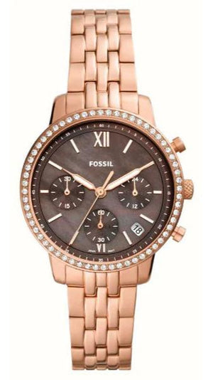 Fossil Neutra Chronograph Mother of Pearl Brown Dial Rose Gold Steel Strap Watch for Women - ES5218