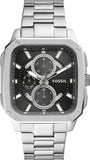 Fossil Inscription Multifunction Black Dial Silver Steel Strap Watch for Men - BQ2655