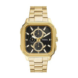 Fossil Inscription Multifunction Black Dial Gold Steel Strap Watch for Men - BQ2656