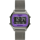 Fossil Retro Digital Purple Dial Grey Mesh Strap Watch for Men - FS5888