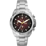 Fossil Bronson Chronograph Red Dial Silver Steel Strap Watch for Men - FS5878