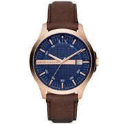 Armani Exchange Hampton Chronograph Blue Dial Brown Leather Strap Watch For Men - AX2172