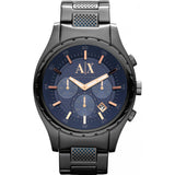 Armani Exchange Chronograph Blue Dial Grey Steel Strap Watch For Men - AX1166