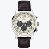 Guess Chronograph Quartz White Dial Brown Leather Strap Watch For Men - W0380G1