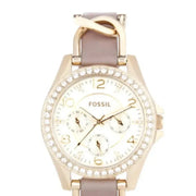 Fossil Riley White Dial Beige Leather Strap Watch for Women - ES3465