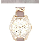 Fossil Riley Gold Dial Grey Leather Strap Watch for Women - ES3465