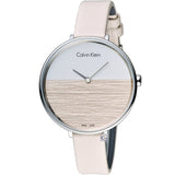 Calvin Klein Rise White Beige Dial Beige Leather Strap Watch for Women - K7A231XH