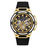 Guess Matrix Multifunction Gold Dial Black Rubber Strap Watch For Men - GW0423G2