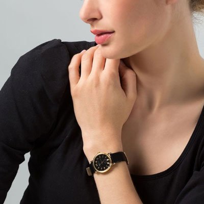 Marc Jacobs Baker Black Dial Black Leather Strap Watch for Women display picture 2