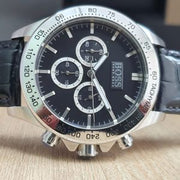 Hugo Boss Ikon Chronograph Black Dial Black Leather Strap Watch for Men - 1513178