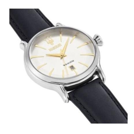 Maserati Epoca White Dial Black Leather Strap Watch For Men