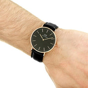 Daniel Wellington Classic Sheffield Black Dial Black Leather Strap Watch For Men - DW00100127