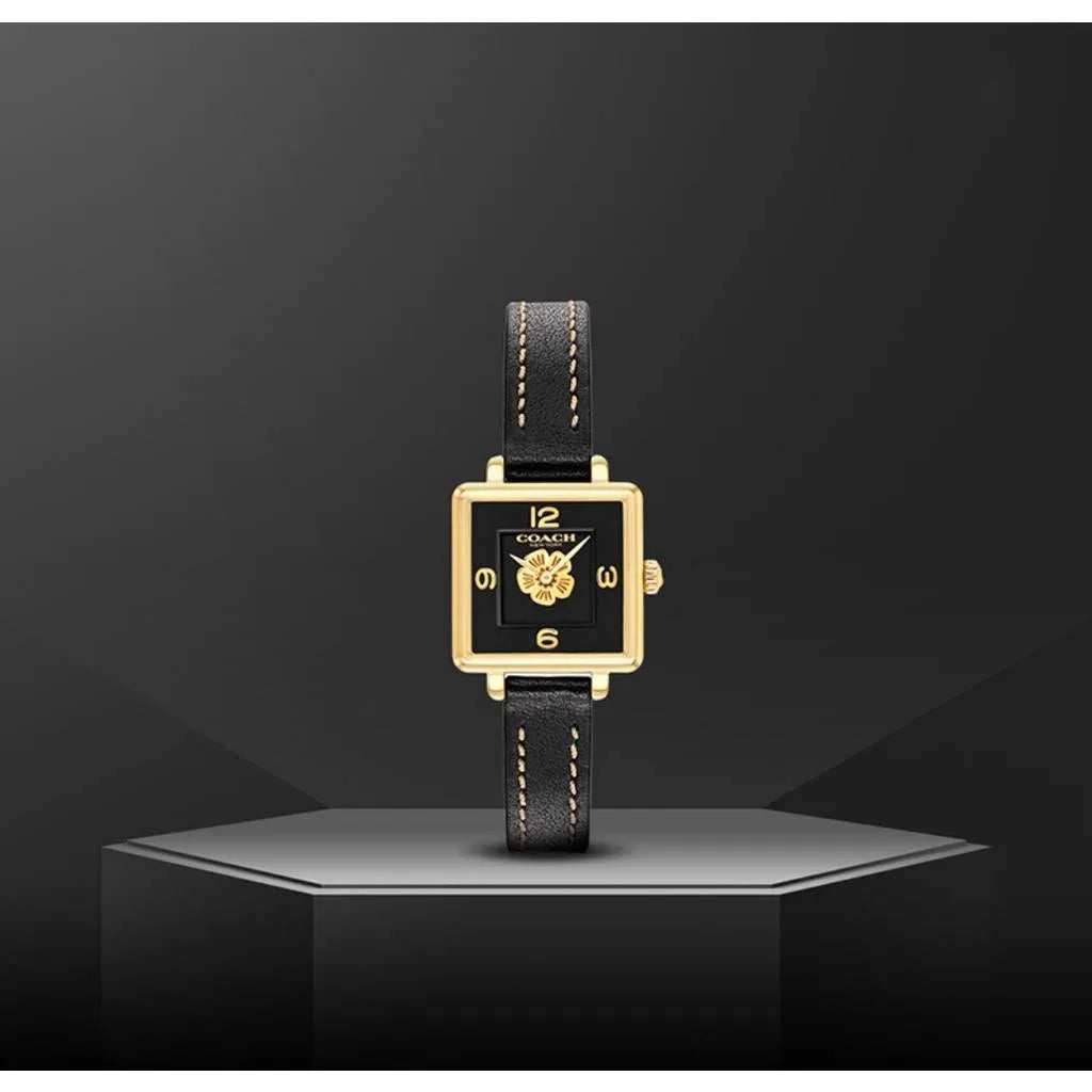 Coach Black Square Dial Black Leather Strap Watch for Women