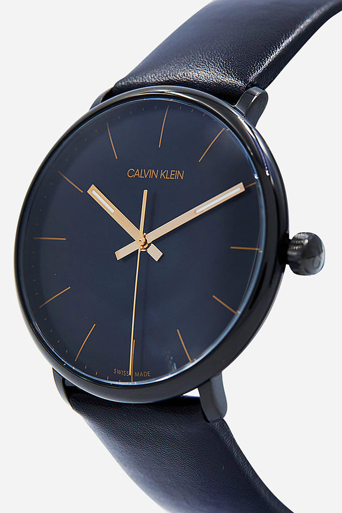 Calvin Klein High Noon Quartz Black Dial Black Leather Strap Watch for Men