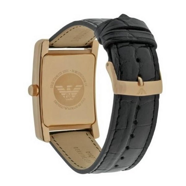 Emporio Armani Classic Black Dial Black Leather Strap Watch For Women
