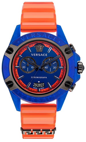 Versace Icon Active Chronograph Quartz Blue Dial Orange Rubber Strap Watch For Men - VEZ700922