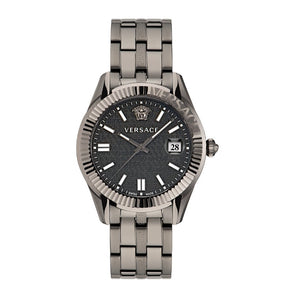 Versace Greca Time Quartz Black Dial Grey Steel Strap Watch for Men  - VE3K00622