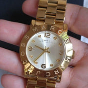 Marc Jacobs Amy White Dial Gold Steel Strap Watch for Women - MBM3182