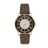 Michael Kors Runway Quartz Black Dial Brown Leather Strap Watch For Women - MK6979