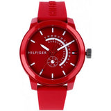 Tommy Hilfiger Denim Quartz Red Dial Red Rubber Strap Watch for Men - 1791480