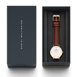 Daniel Wellington Classic Petite White Dial Brown Leather Strap Watch For Women - DW00100239