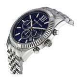 Michael Kors Lexington Chronograph Blue Dial Silver Steel Strap Watch for Men - MK8280