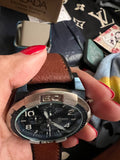 Fossil Bronson Chronograph Luggage Blue Dial Brown Leather Strap Watch for Men - FS5829