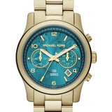 Michael Kors Runway Hunger Stop100 Series Blue Dial Gold Steel Strap Watch for Women - MK5815