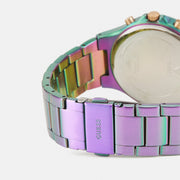 Guess Sparkler Silver Dial Purple Steel Strap Watch For Women - GW0111L5