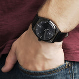 Emporio Armani Franco Black Dial Black Leather Strap Watch For Men - AR0368