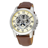 Fossil Grant Automatic White Dial Brown Leather Strap Watch for Men -  ME3027