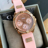 Guess Frontier Diamonds Rose Gold Dial Pink Rubber Strap Watch For Women - W1160L5