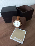 Michael Kors Runway Slim Quartz White Dial Beige Leather Strap Watch For Women - MK2284