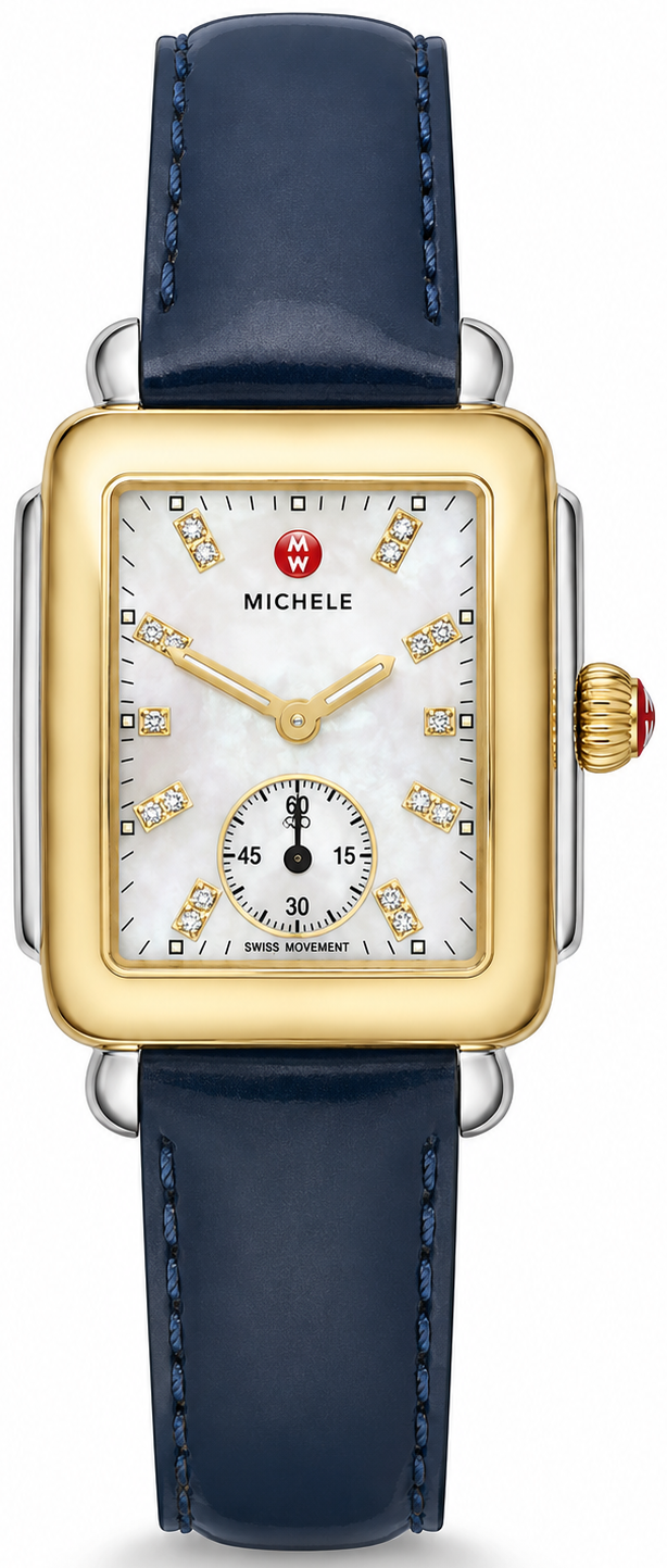 Michele Deco Mother of Pearl Dial Blue Leather Strap Watch For Women - MWW06V000048