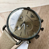 Emporio Armani Aviator Chronograph Quartz Grey Dial Beige Leather Strap Watch For Men - AR11107