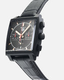 Tag Heuer Monaco Automatic Chronograph Black Dial Black Leather Strap Watch for Men - CBL2180.FC6497