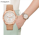 Fossil Cecile White Dial Sand Leather Strap Watch for Women - AM4532