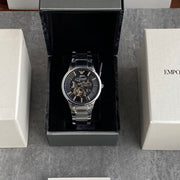 Emporio Armani Meccanico Automatic Black Dial Silver Steel Strap Watch For Men - AR60055