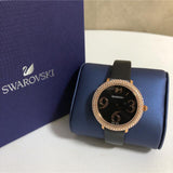 Swarovski Crystal Frost Black Dial Black Leather Strap Watch for Women - 5484058