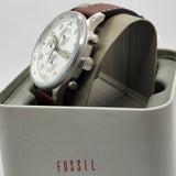 Fossil Retro Pilot Chronograph Silver Dial Brown Leather Strap Watch for Men - FS5809